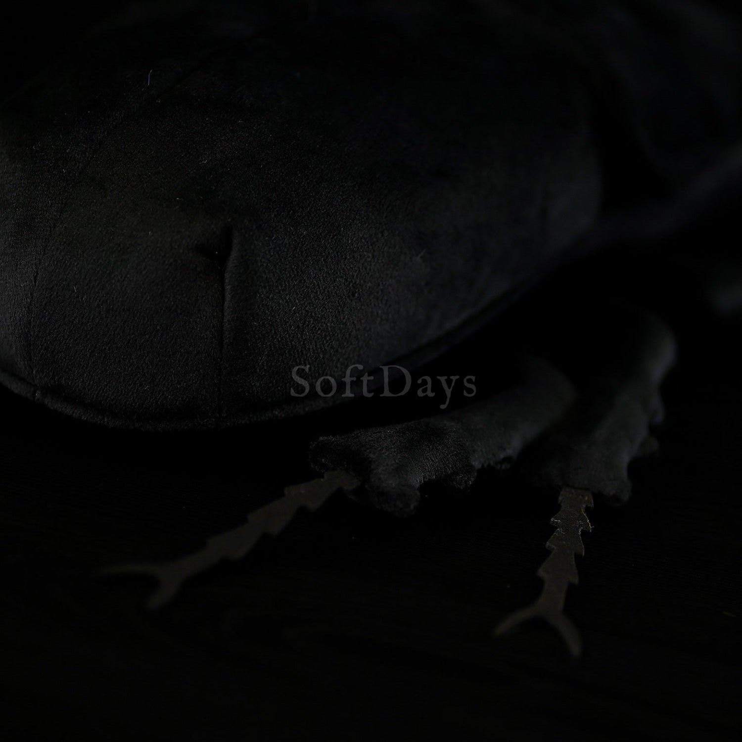 Detailed close-up of Dorcus Hopei Stag Beetle plush’s legs and body texture, showcasing lifelike features