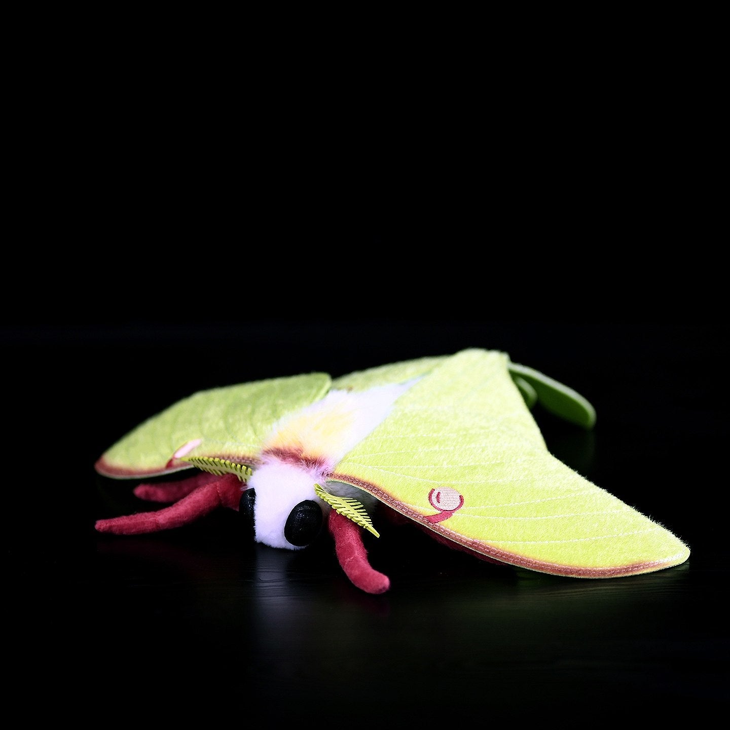Realistic Luna Moth Plush with lime-green wings and lifelike details by SoftDaysLab. Perfect for nature lovers