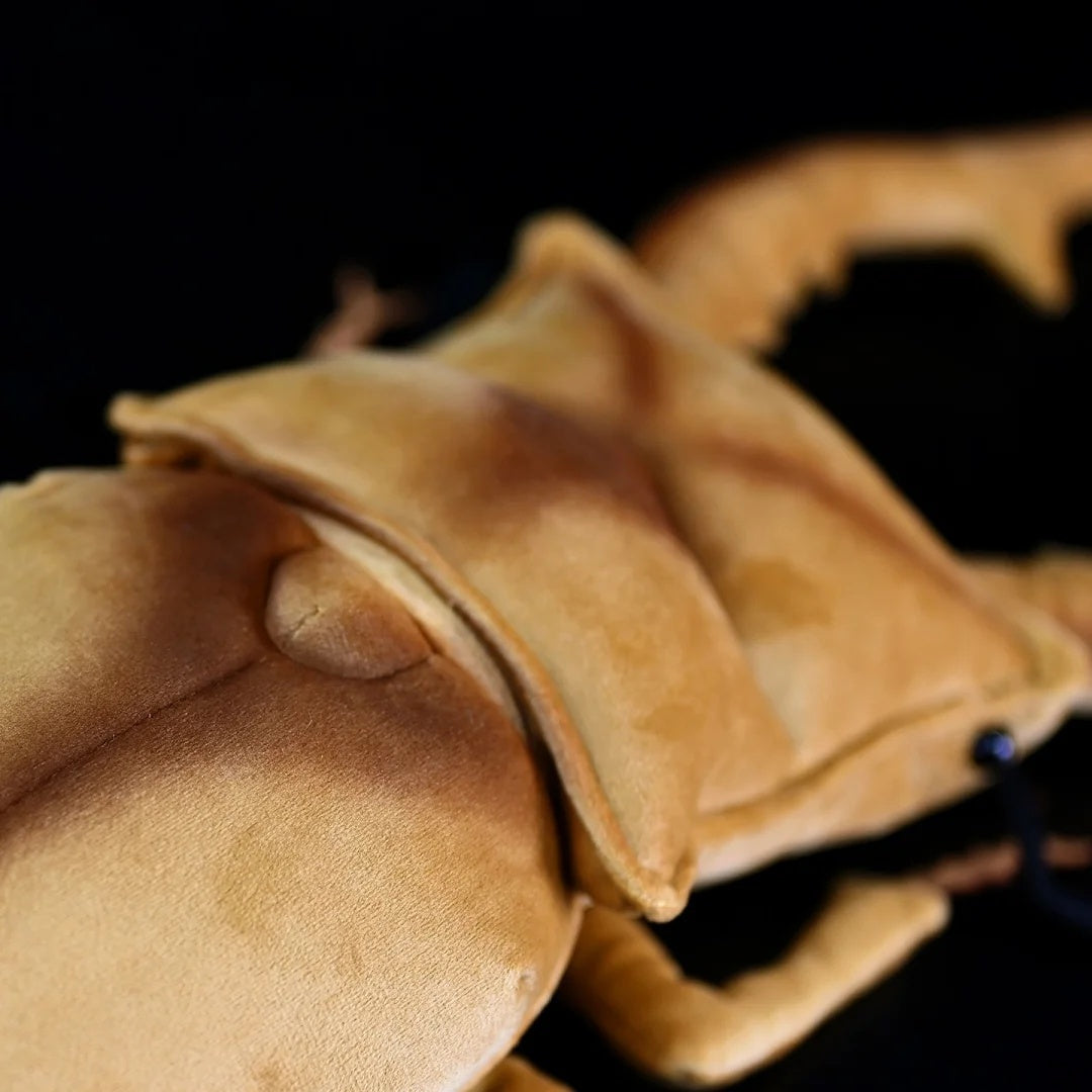 Vue détaillée du dos de la peluche Lucane Cerf Métallisé Doré, mettant en valeur sa texture et son design réalistes.