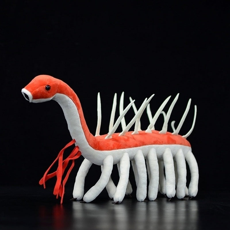 Complete view of the Hallucigenia plush toy, a lifelike prehistoric sea creature stuffed animal by SoftDaysLab