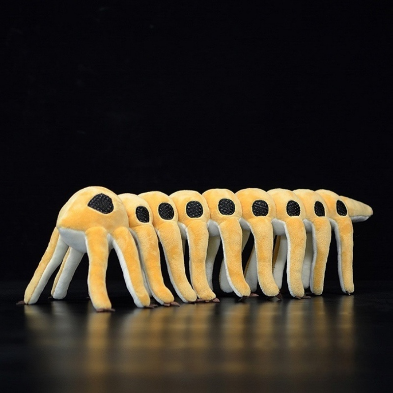 Full view of the Microdictyon plush toy, a lifelike prehistoric worm with detailed armor plates by SoftDaysLab