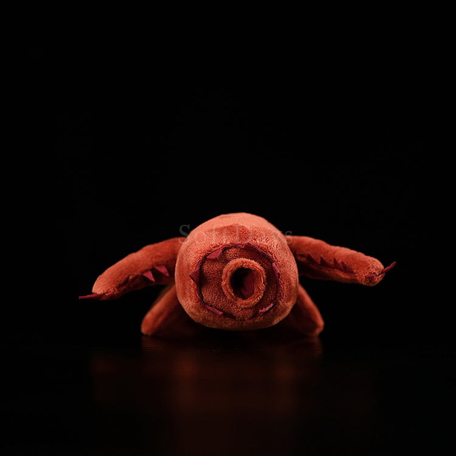 Front view of the Aysheaia plush toy, featuring its circular mouth and prehistoric lobopodian design