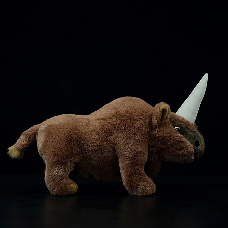 Front view of Elasmotherium stuffed toy showcasing its single horn and prehistoric charm by SoftDaysLab