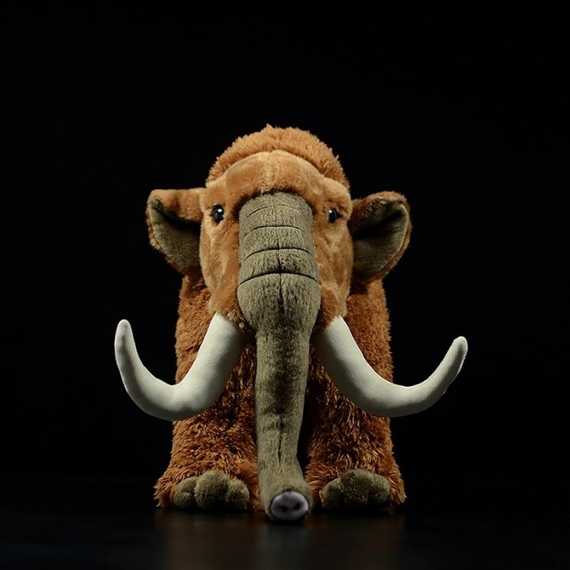 Frontal view of woolly mammoth plush toy crafted by SoftDaysLab, showcasing detailed trunk and tusks