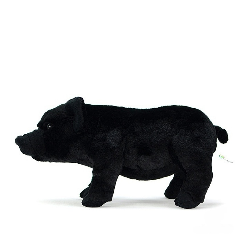 Side profile of a black pig plush toy, perfect gift for children or farm animal enthusiasts