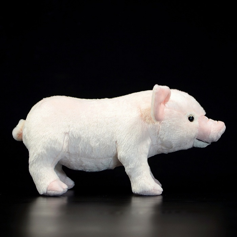 Side profile of a white domestic pig plush toy, perfect as a gift for animal lovers