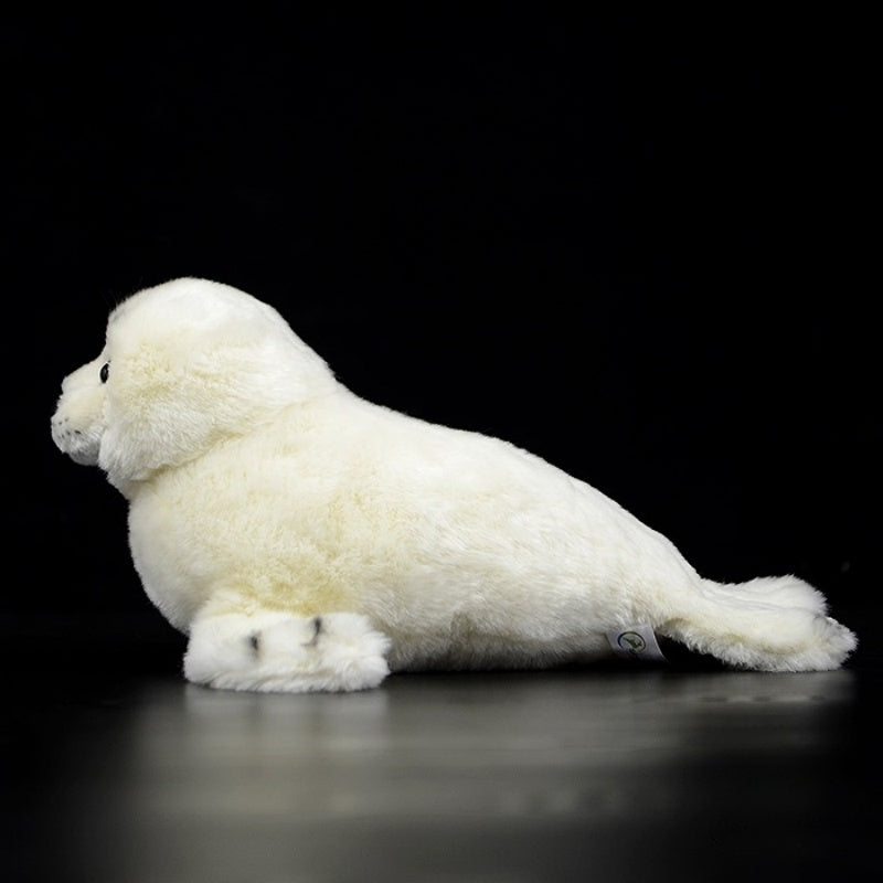 Lifelike white seal pup plush toy with realistic details, perfect for cuddling, by SoftDaysLab