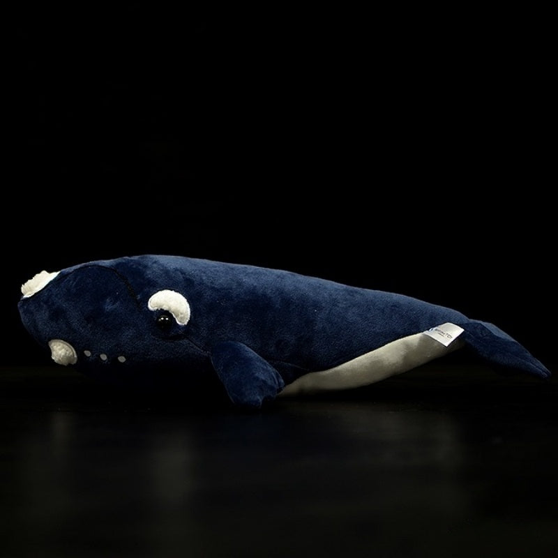 Side profile of a Southern Right Whale plush toy, highlighting its realistic features and premium design by SoftDaysLab