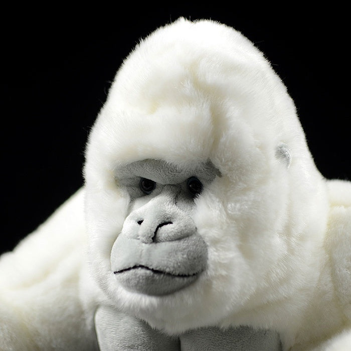 Close-up of the albino gorilla plush toy’s face, featuring detailed eyes and soft fur by SoftDaysLab