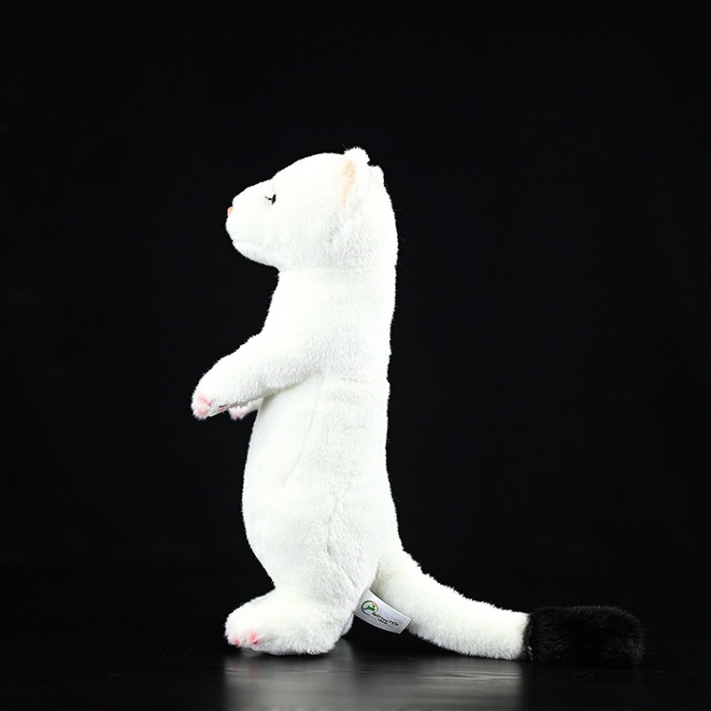 Right side view of a realistic ermine plush toy with soft fur and lifelike details by SoftDaysLab