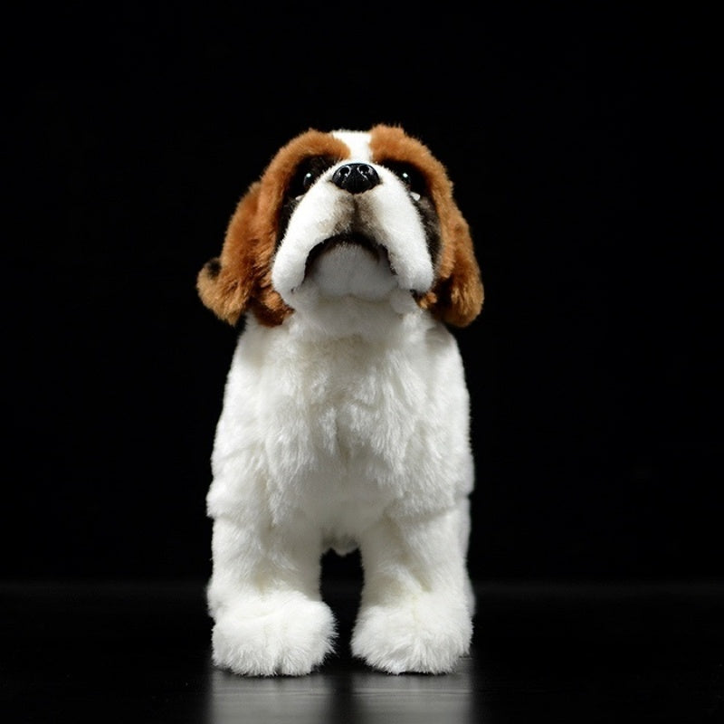 Front view of a Saint Bernard plush toy showcasing its adorable face and fluffy texture by SoftDaysLab