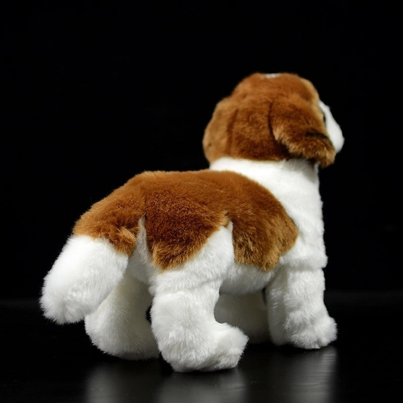 Back view of Saint Bernard plush toy showing its fluffy tail and realistic fur texture by SoftDaysLab
