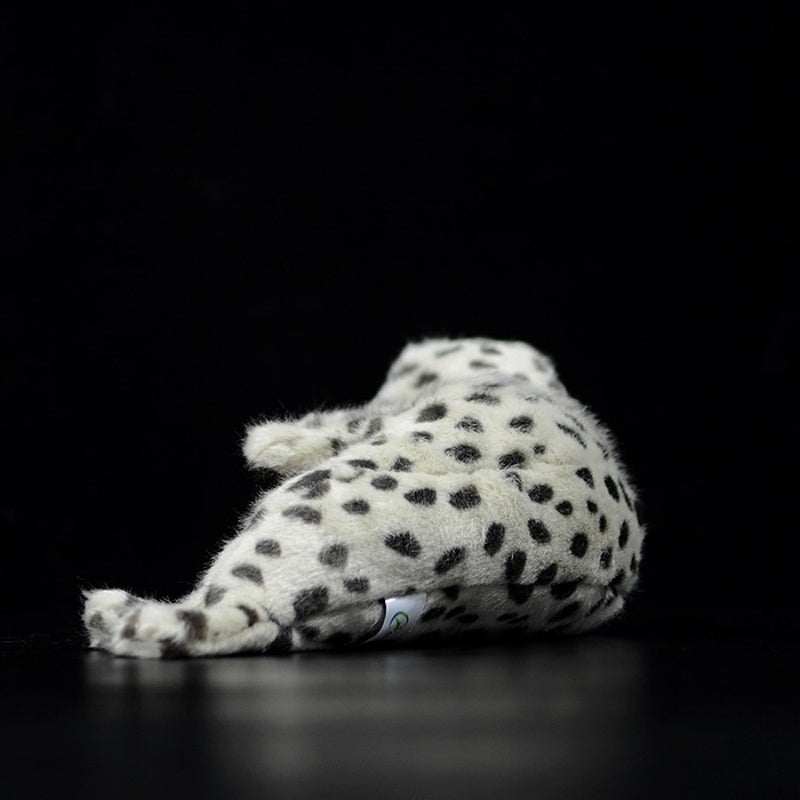 Rear view of spotted seal pup plush toy with soft fur and lifelike design by SoftDaysLab