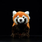 Front view of a lifelike red panda plush toy showcasing its adorable face and detailed craftsmanship