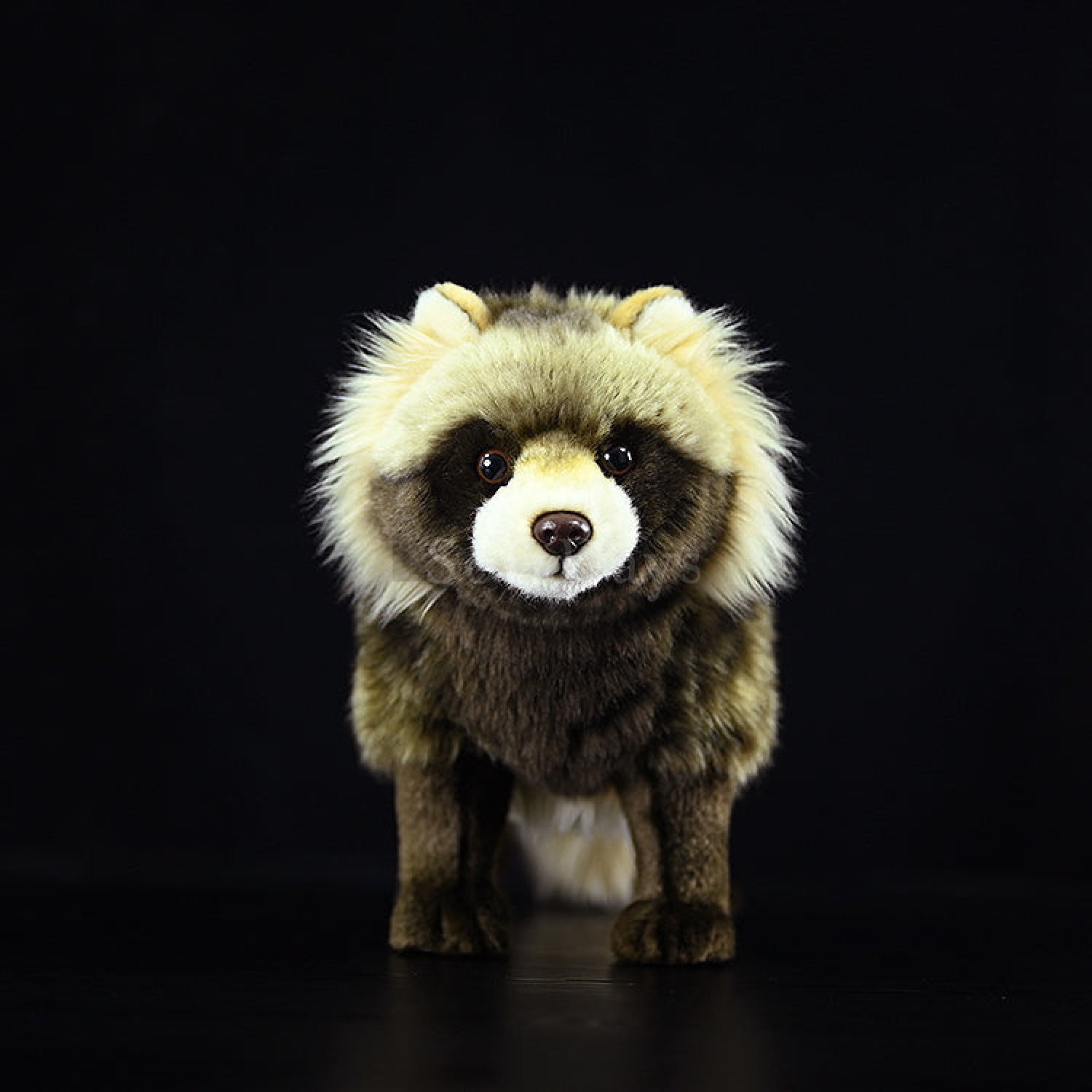 Lifelike Japanese raccoon dog plush toy with detailed face, soft fur, and adorable expression