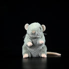 Front view of a standing grey mouse plush toy, highlighting its soft paws and long tail