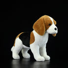 Tricolor Beagle plush toy standing upright with realistic details, perfect for dog lovers and collectors