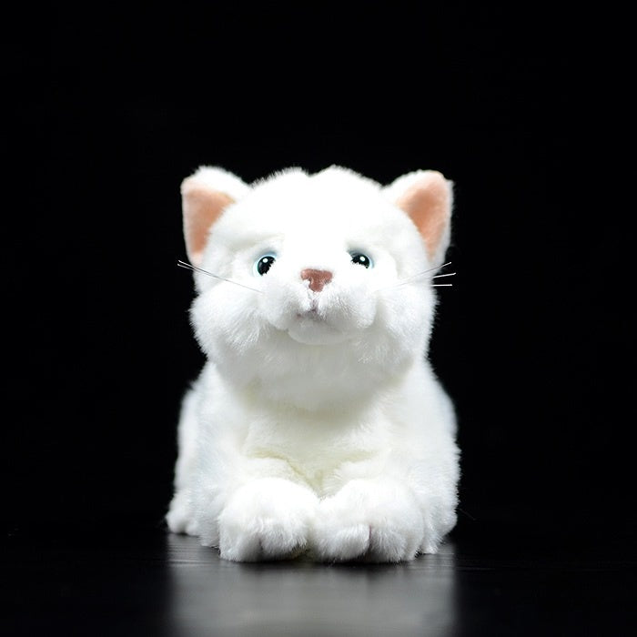 Front view of adorable white cat plush toy with realistic design and soft texture by SoftDaysLab