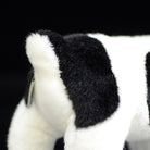 Back view of the Black Pied French Bulldog plush toy, featuring its tail and soft black-and-white fur