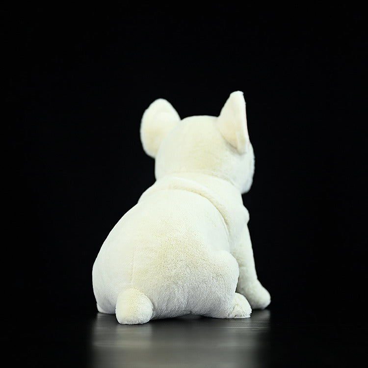 Back view of a cream French Bulldog plush toy featuring its soft fur and stubby tail, ideal for dog lovers