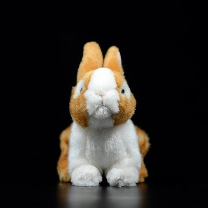 Front view of Dutch rabbit plush toy featuring realistic fur and charming expression by SoftDaysLab