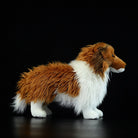 Side view of a lifelike Shetland Sheepdog plush toy with realistic fur and detailed design for Sheltie lovers