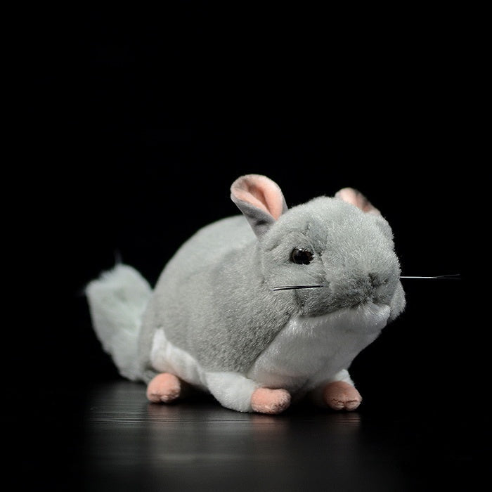 Realistic chinchilla plush toy by SoftDaysLab with lifelike details and soft fur on display