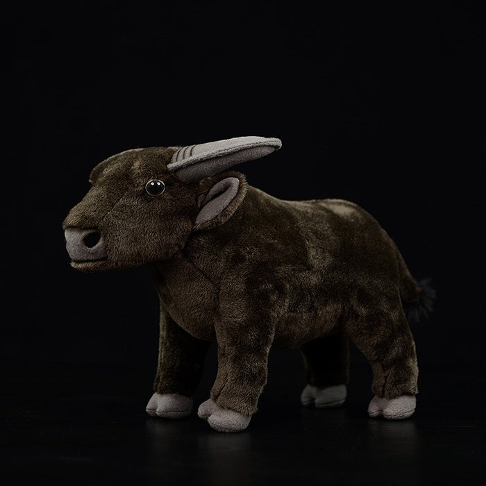 Realistic domestic water buffalo plush toy by SoftDaysLab, featuring lifelike details and soft texture