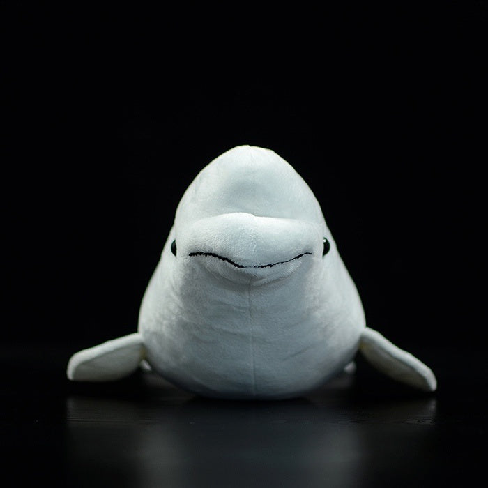 Front view of a realistic beluga whale plush toy with charming details, perfect for marine enthusiasts