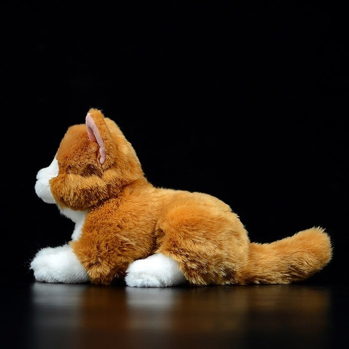 Side profile of Orange Tuxedo Cat plush toy, showcasing soft fur and lifelike features by SoftDaysLab