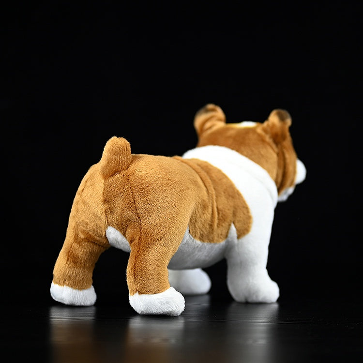 Back view of a soft English Bulldog stuffed animal, highlighting its lifelike features by SoftDaysLab