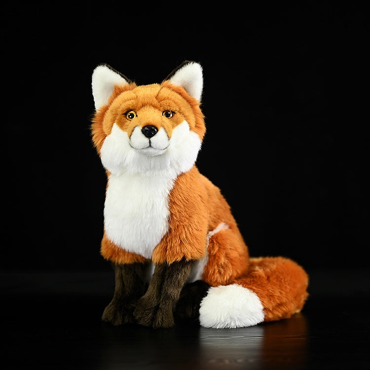 Realistic red fox plush toy showcasing its adorable face and detailed craftsmanship