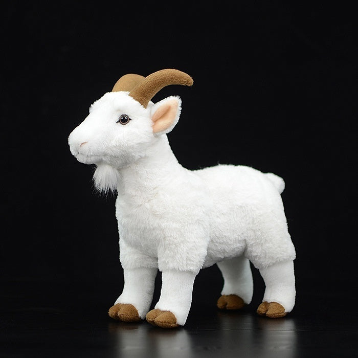 Realistic white goat plush toy with lifelike details and brown horns by SoftDaysLab