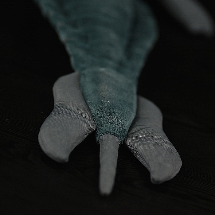 Close-up of plush Megalograptus’s realistic tail and fins, crafted to reflect the ancient sea predator’s design