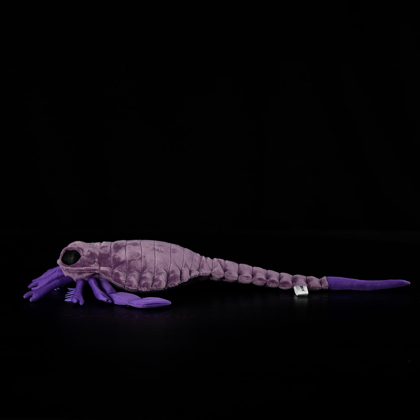 Side view of SoftDaysLab Carcinosoma eurypterid stuffed toy, a realistic marine arthropod plush design