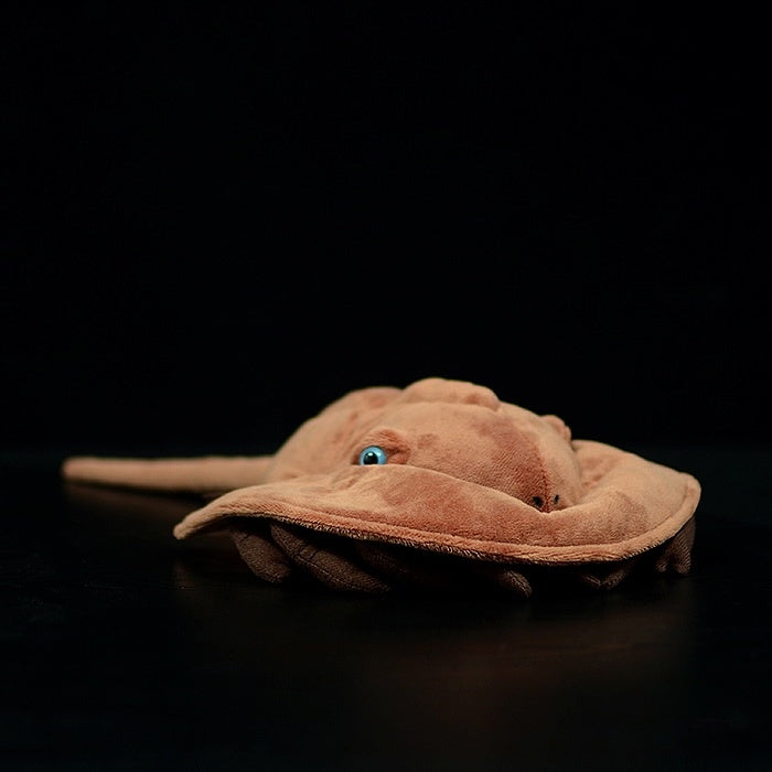 Realistic Chinese horseshoe crab plush toy with lifelike shell and bright blue eyes by SoftDaysLab
