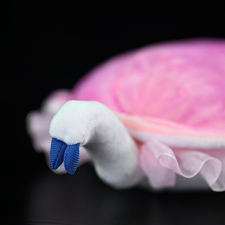 Close-up of Kimberella plush toy’s tail with blue accents and soft fabric for realistic prehistoric charm