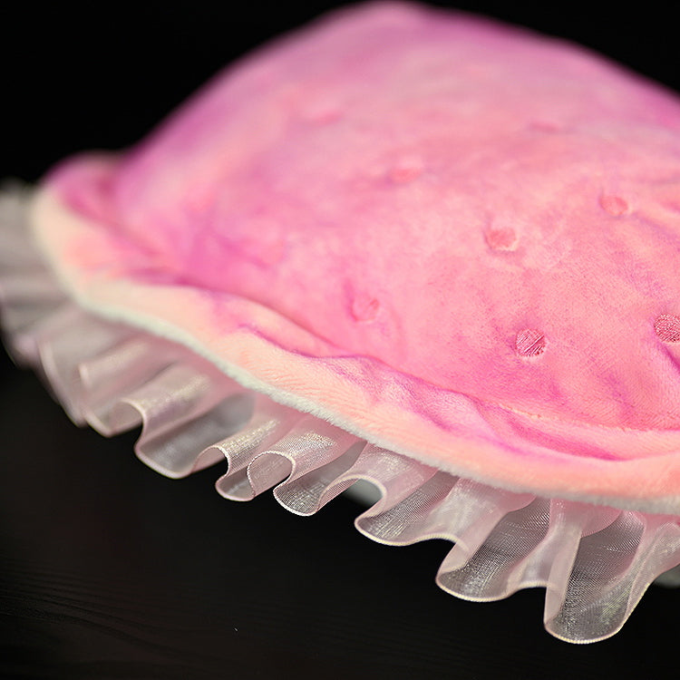 Close-up of Kimberella plush frills, showcasing soft, pink translucent detailing for prehistoric accuracy