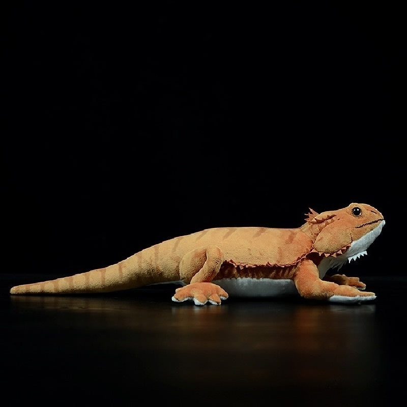 Side profile of bearded dragon plush toy with detailed body, textured skin, and long tail by SoftDaysLab