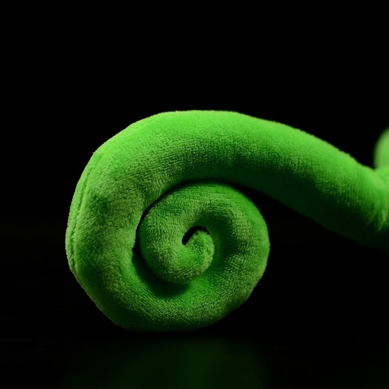 Coiled tail of green chameleon plush toy showcasing its spiral design and vibrant green shade by SoftDaysLab