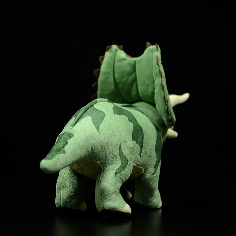 Back view of Pentaceratops dinosaur plush toy with its cute tail and high-quality stitching