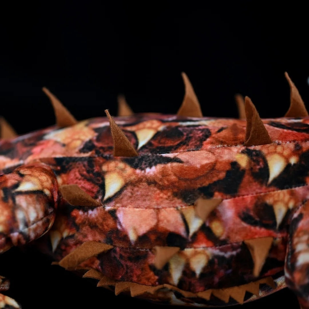 Close-up of realistic spike patterns on Thorny Devil Lizard Plush, perfect for nature enthusiasts