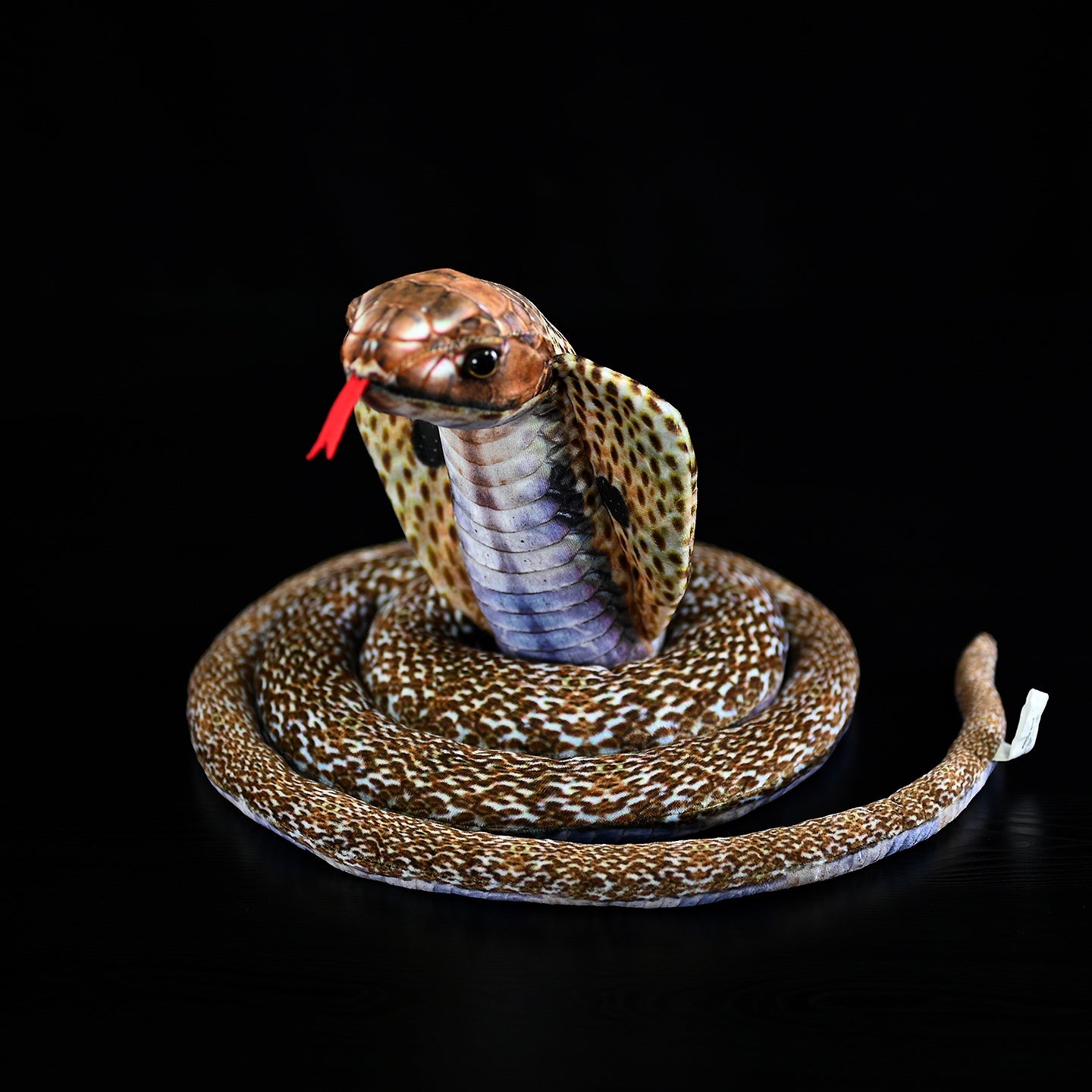 Full view of the realistic monocled cobra plush toy with intricate details, designed for animal lovers by SoftDaysLab