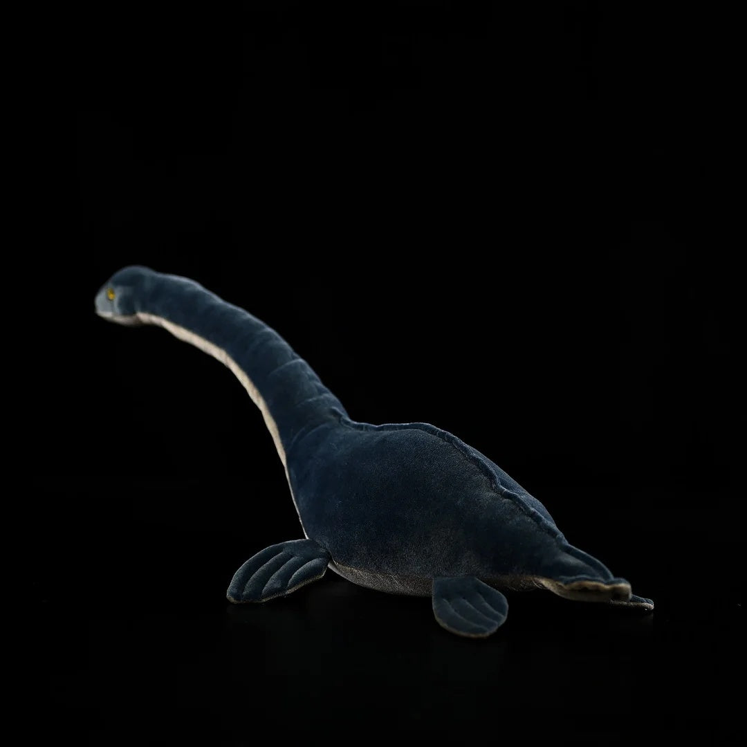 Rear side of SoftDaysLab® plush plesiosaur showcasing its soft texture and lifelike marine reptile design