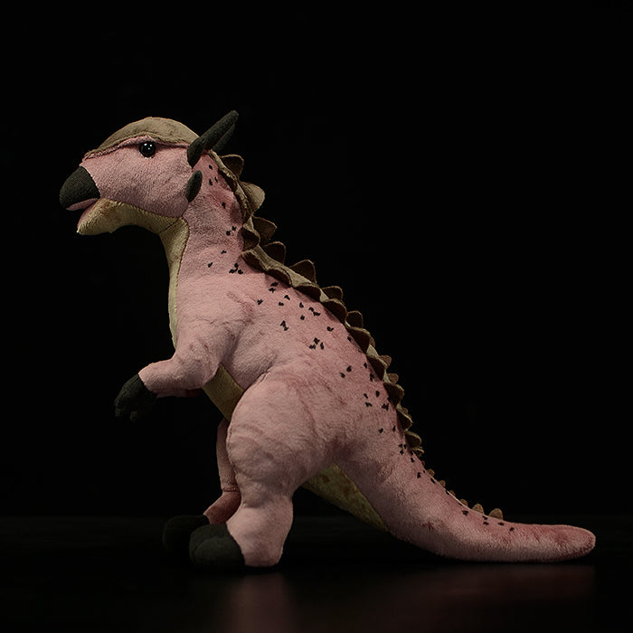 Side-profile of the Pachycephalosaurus Plush Toy by SoftDaysLab®, showcasing its lifelike dinosaur design