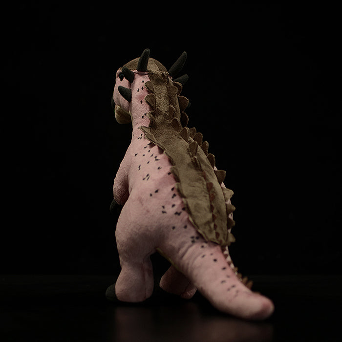 Rear view of the SoftDaysLab® Pachycephalosaurus Plush Toy, detailing its realistic spiked tail