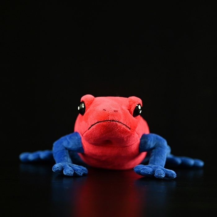 Front view of Strawberry Poison Dart Frog plush, showcasing its realistic design and vibrant colors