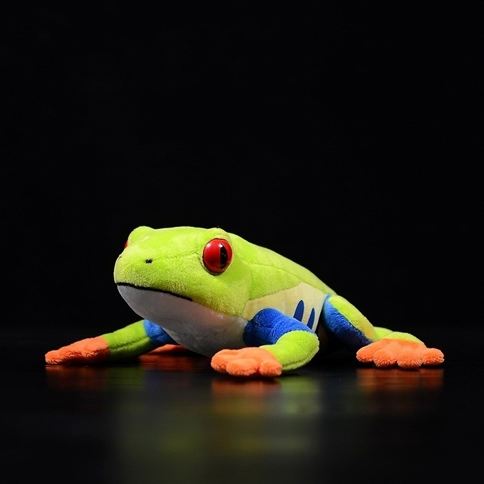 Realistic Red-Eyed Tree Frog plush by SoftDaysLab, featuring vibrant green and orange details