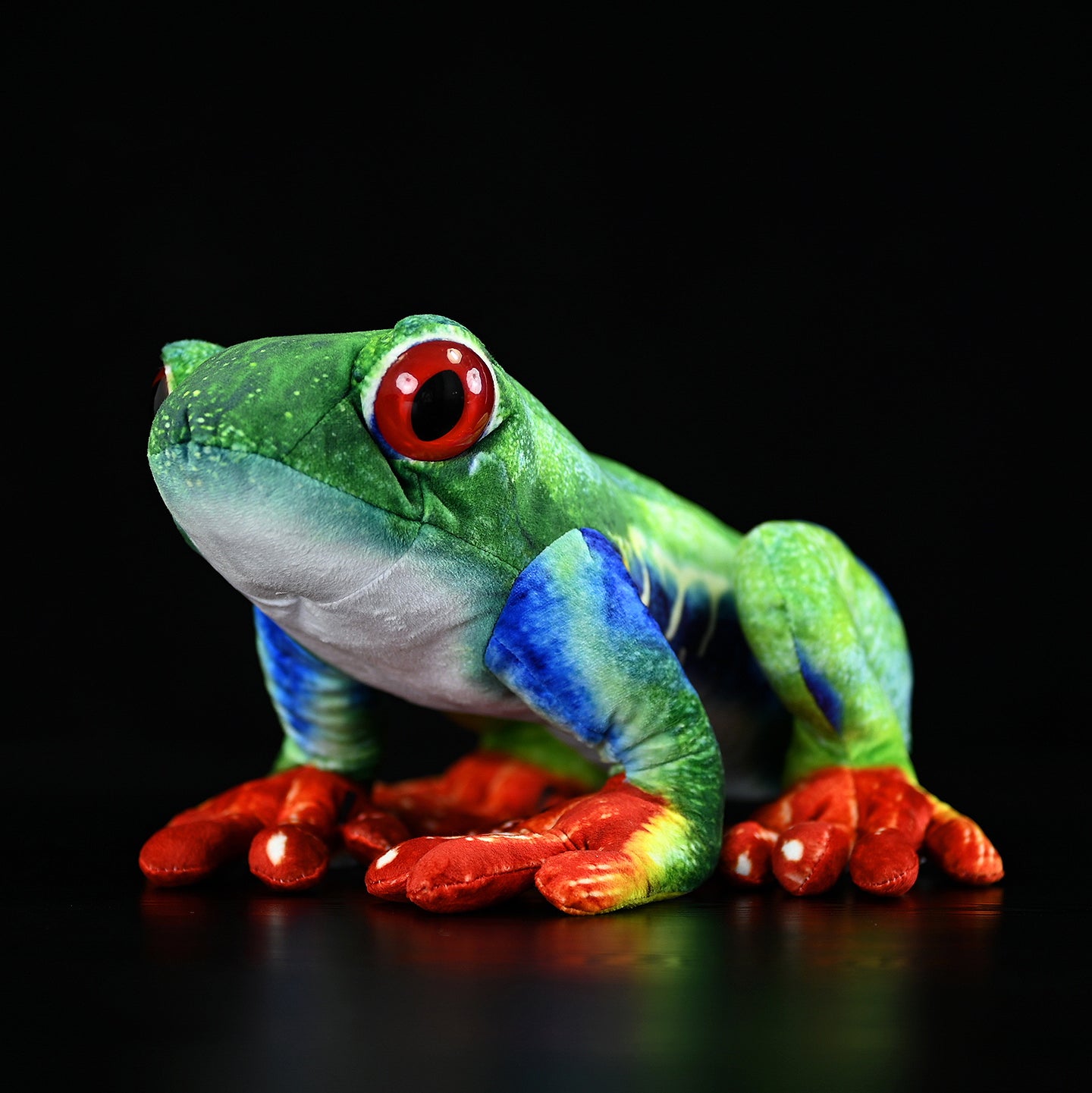 Vibrant ultra-realistic red-eyed tree frog plush with lifelike details by SoftDaysLab, perfect for nature lovers