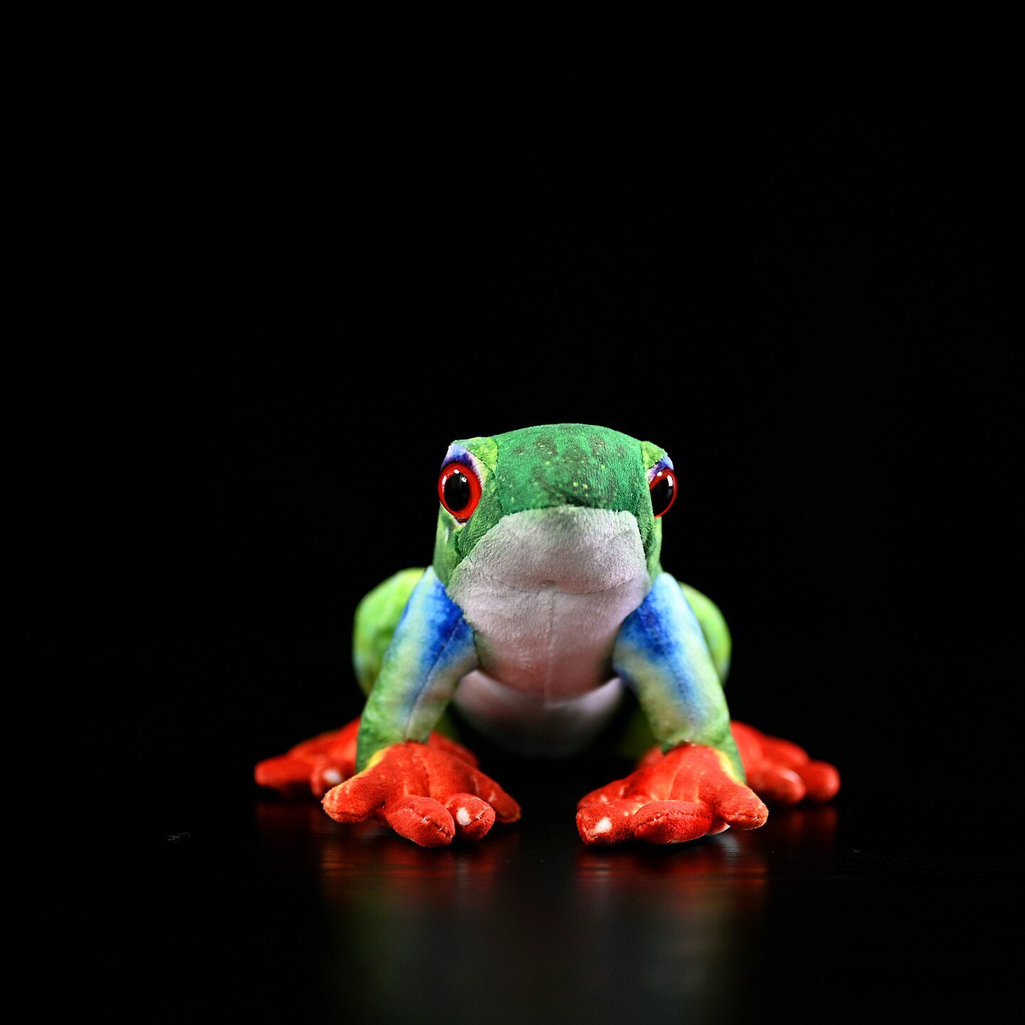 Front view of Red-Eyed Tree Frog Plush showcasing lifelike details and vibrant colors by SoftDaysLab